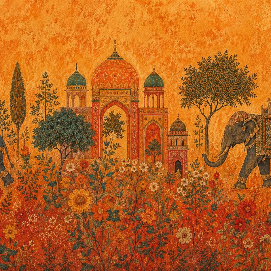 Close-up of the Amber Palace Elephants artwork at printed scale
