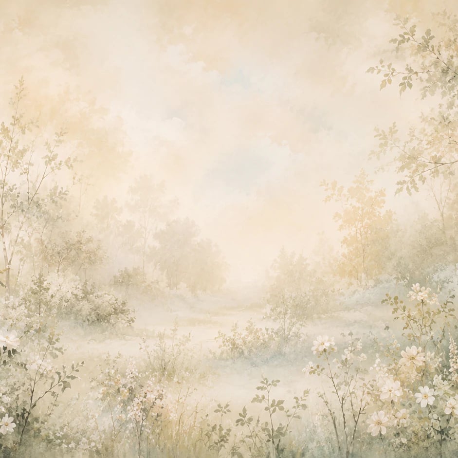 Close-up of the Misty Wildflower Glade artwork at printed scale