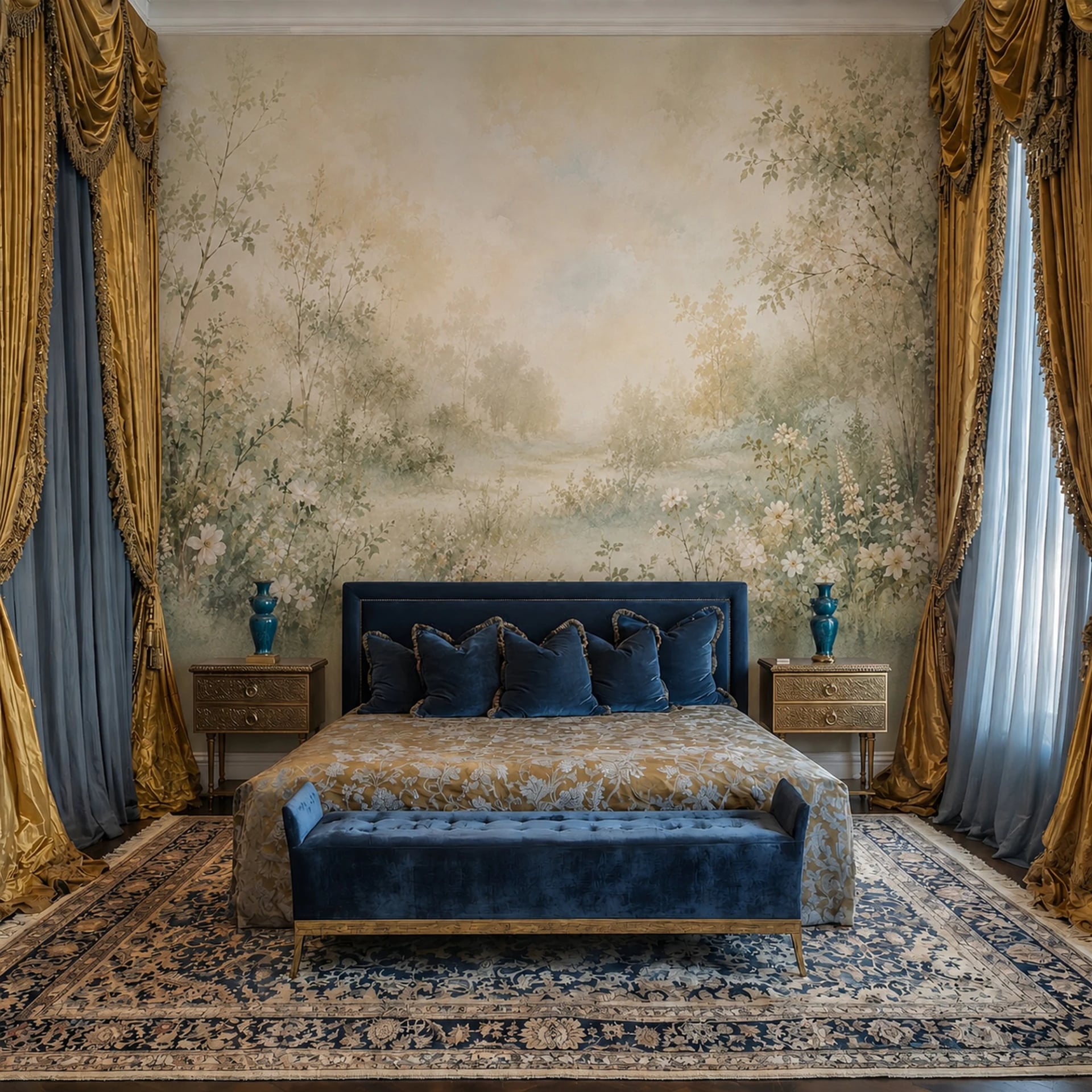 Misty Wildflower Glade wall mural shown in a styled interior, view 2