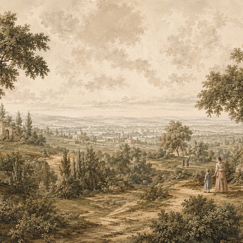 Gros plan sur le motif Ruines de la vallée pastorale à l'échelle d'impression