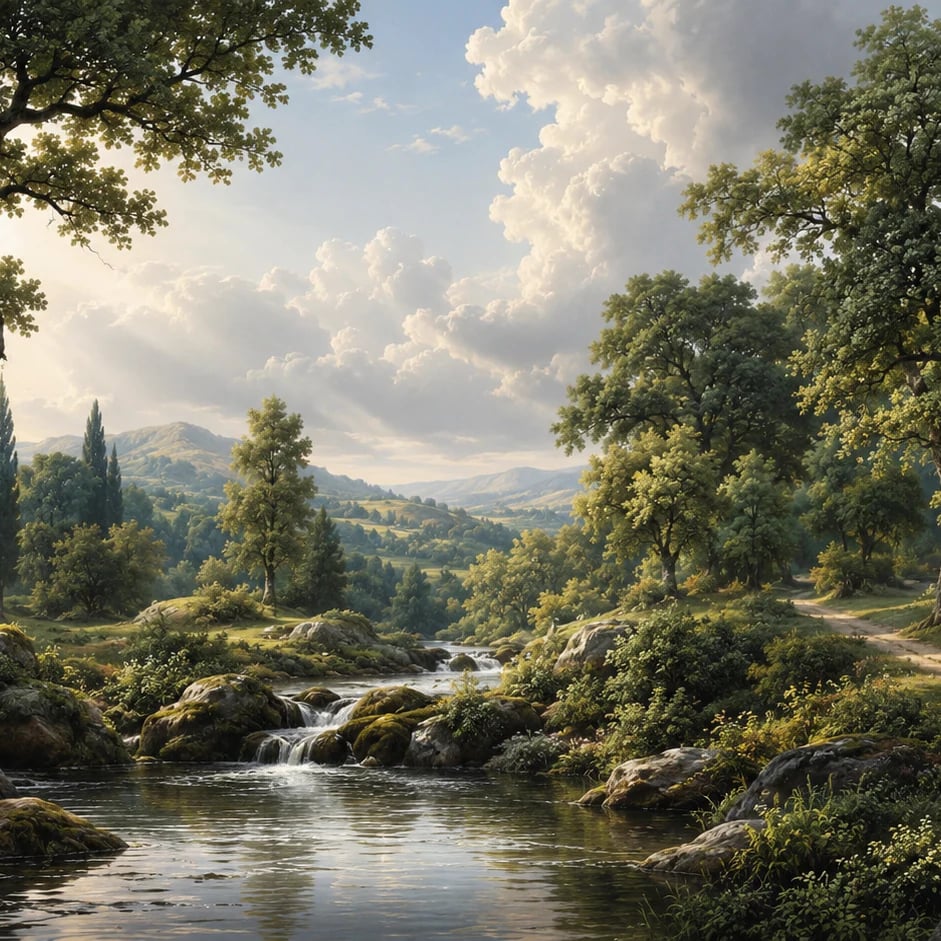 Gros plan sur le motif Cerfs de la clairière au bord de l'eau à l'échelle d'impression