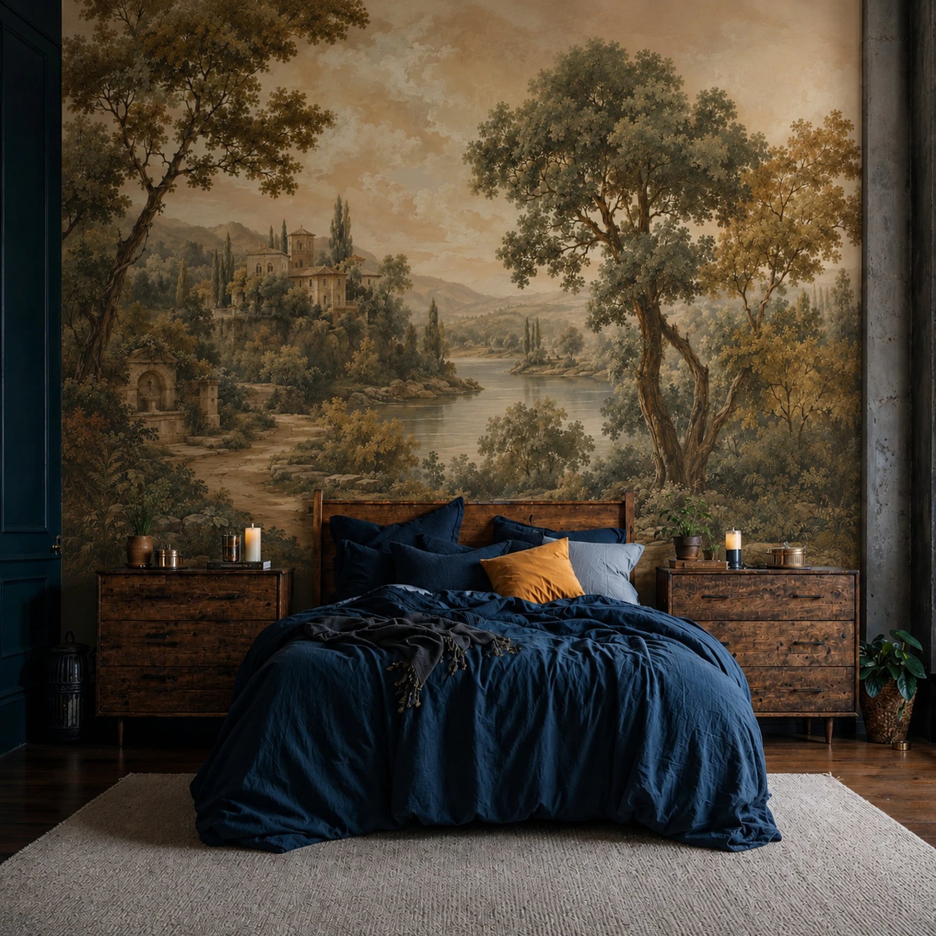 Tuscan Villa Lake wall mural shown in a styled interior, view 2