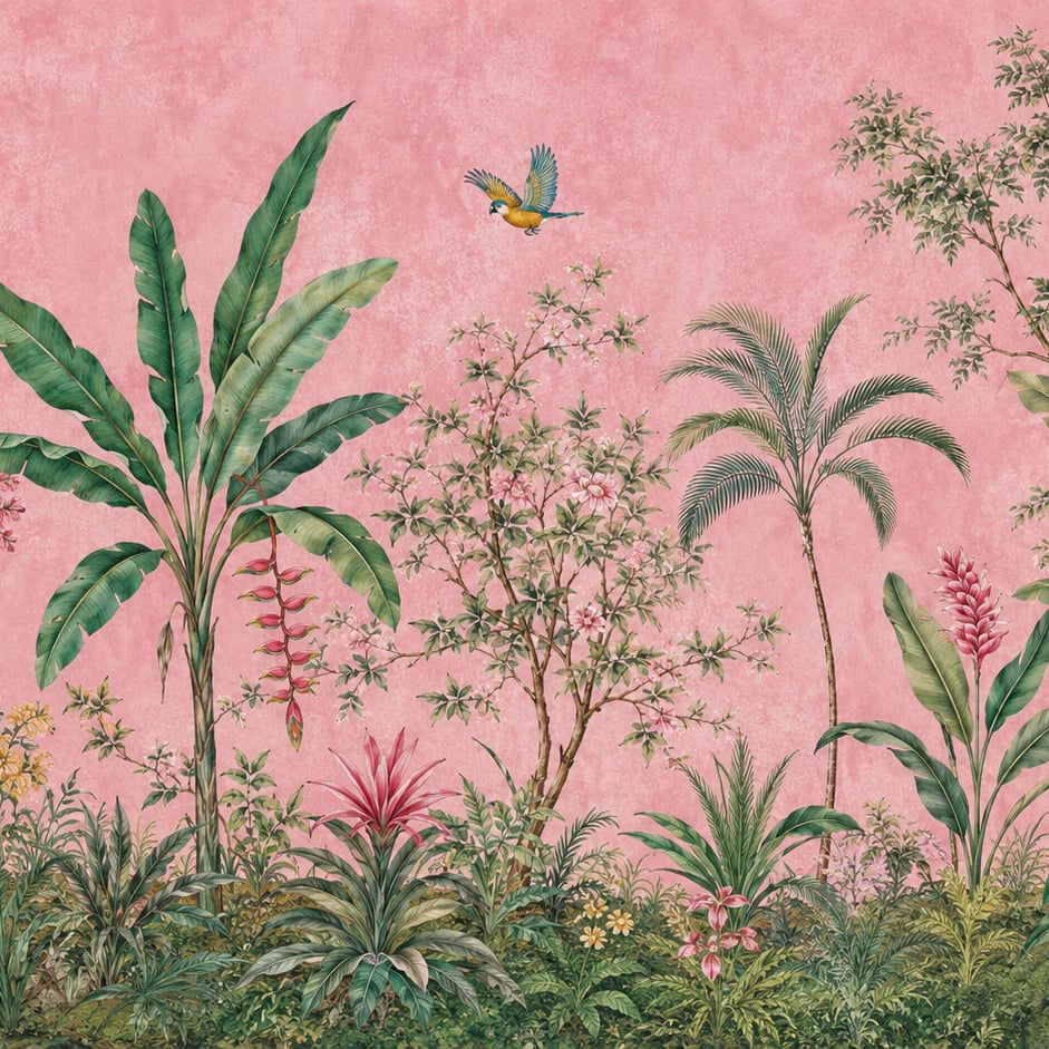 Close-up of the Blush Tropics Parrots artwork at printed scale