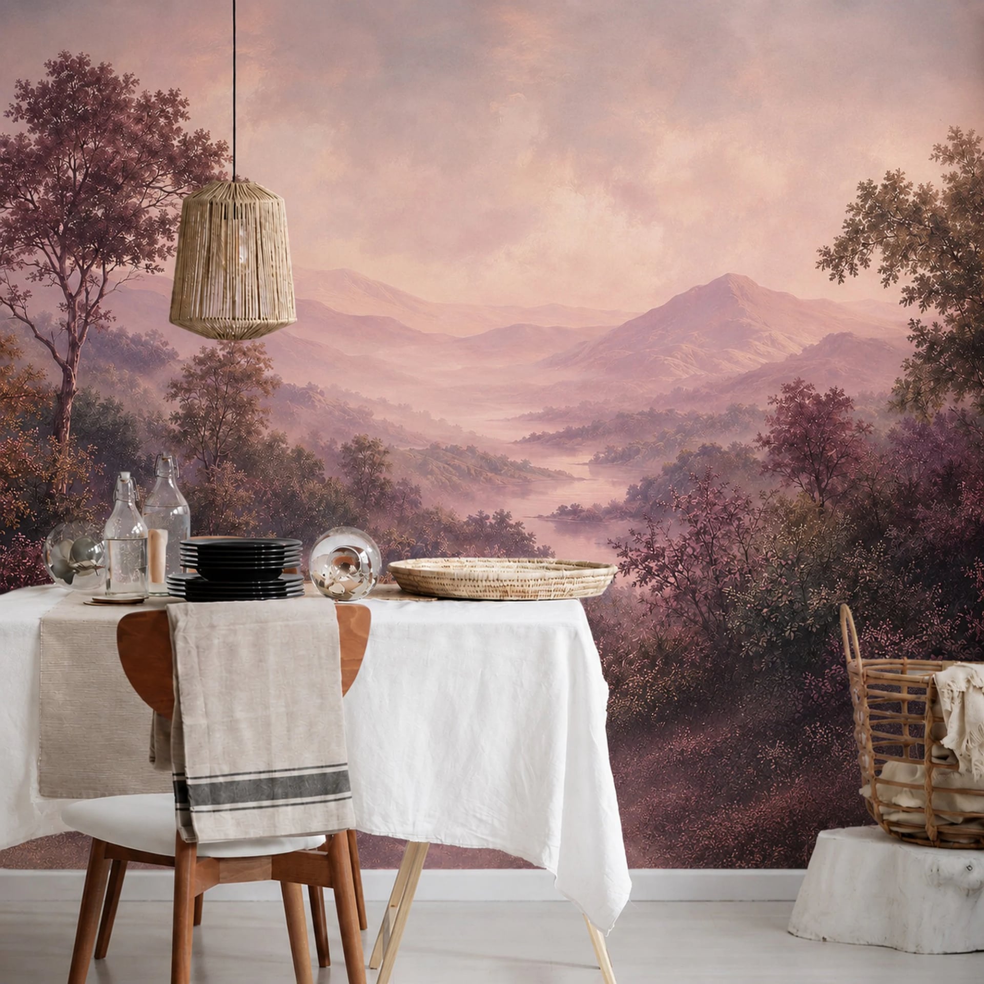 Nebeltal in Mauve Fototapete in einem stilvoll eingerichteten Raum, Ansicht 2