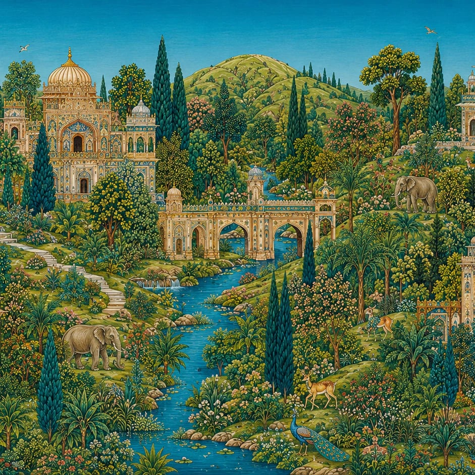 Close-up of the Mughal Palace River artwork at printed scale