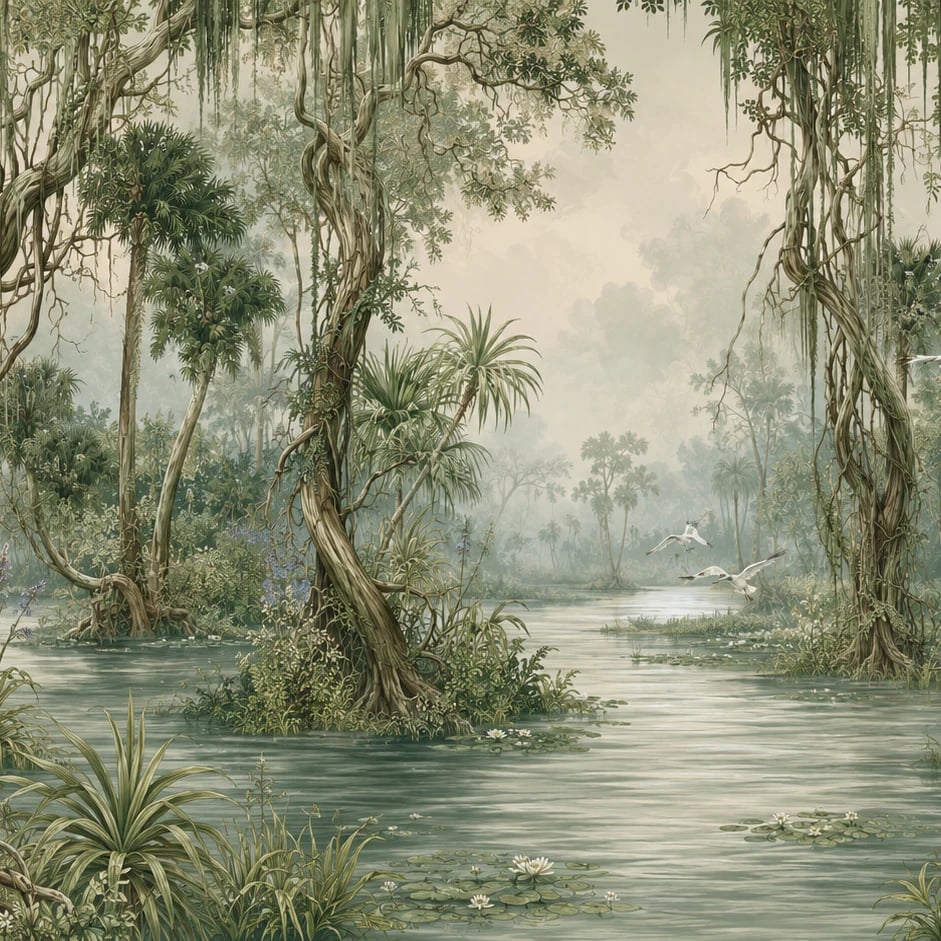 Close-up of the Cypress Bayou Egrets artwork at printed scale