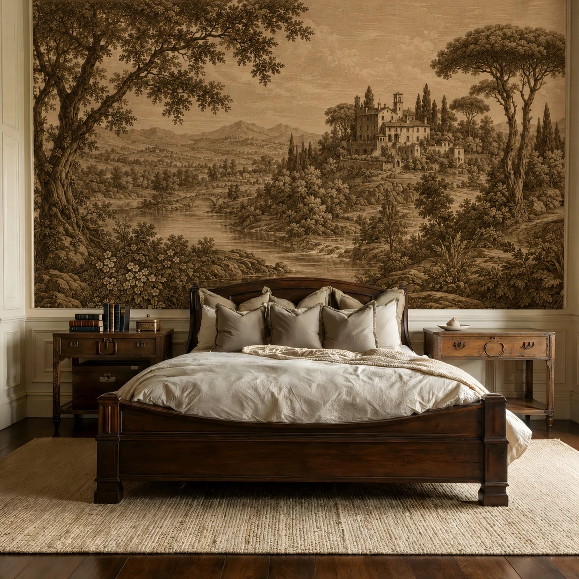 Fotomural Grabado de villa toscana en un interior decorado, vista 1