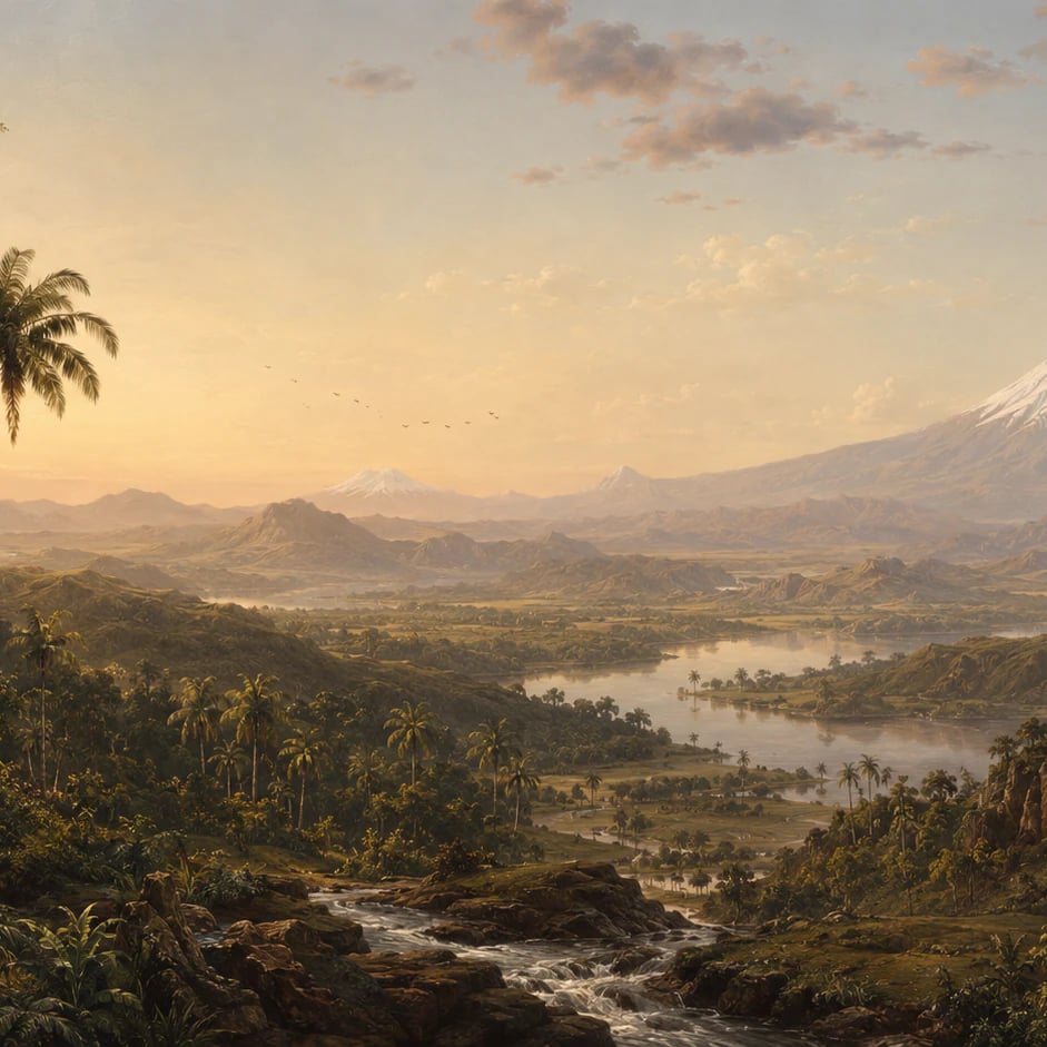 Close-up of the Andean River Vista artwork at printed scale