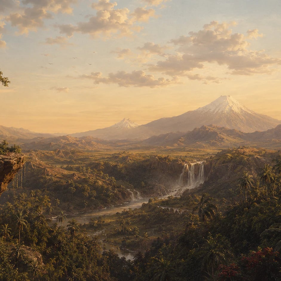 Close-up of the Andean Waterfall Vista artwork at printed scale