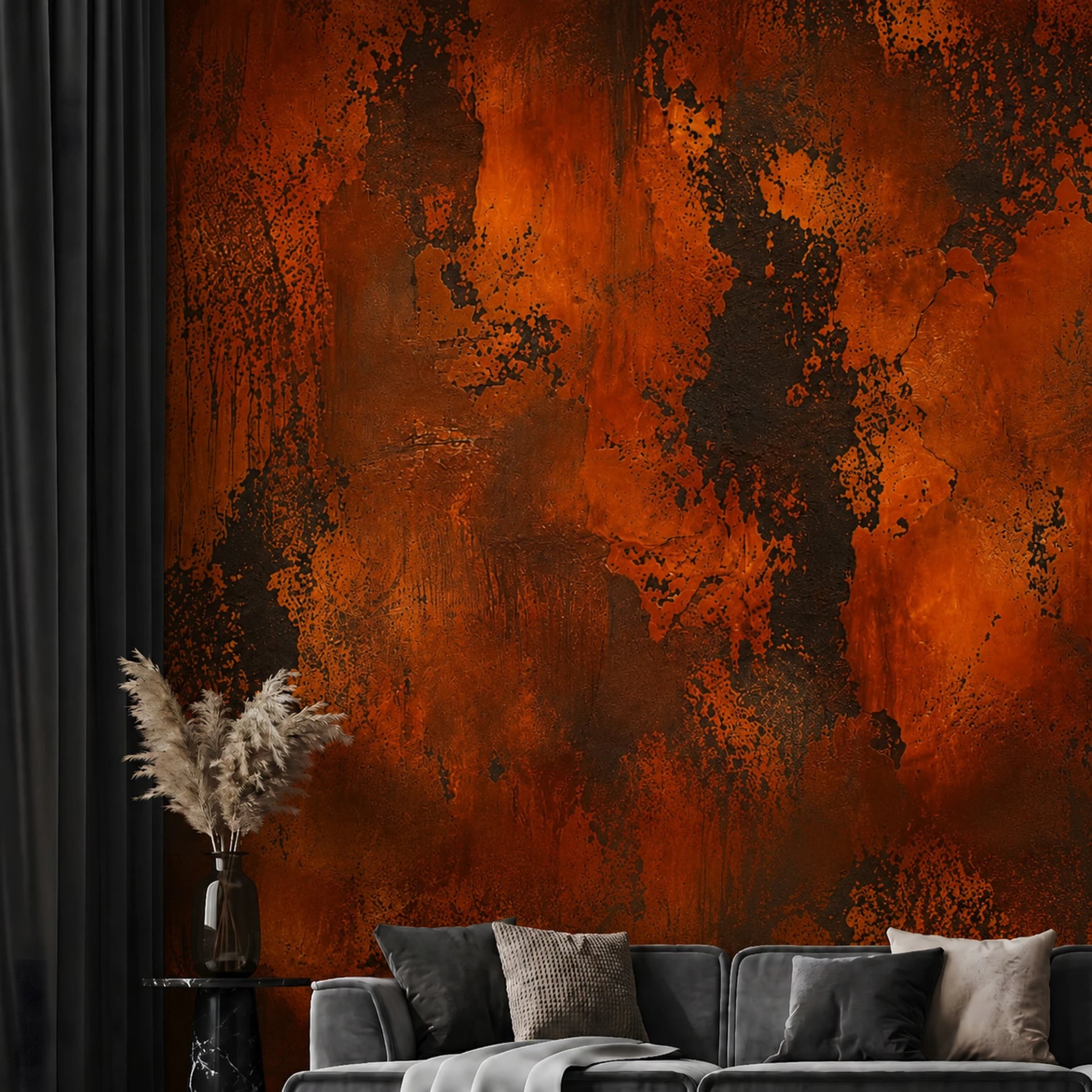 Scorched Copper Patina wall mural shown in a styled interior, view 2
