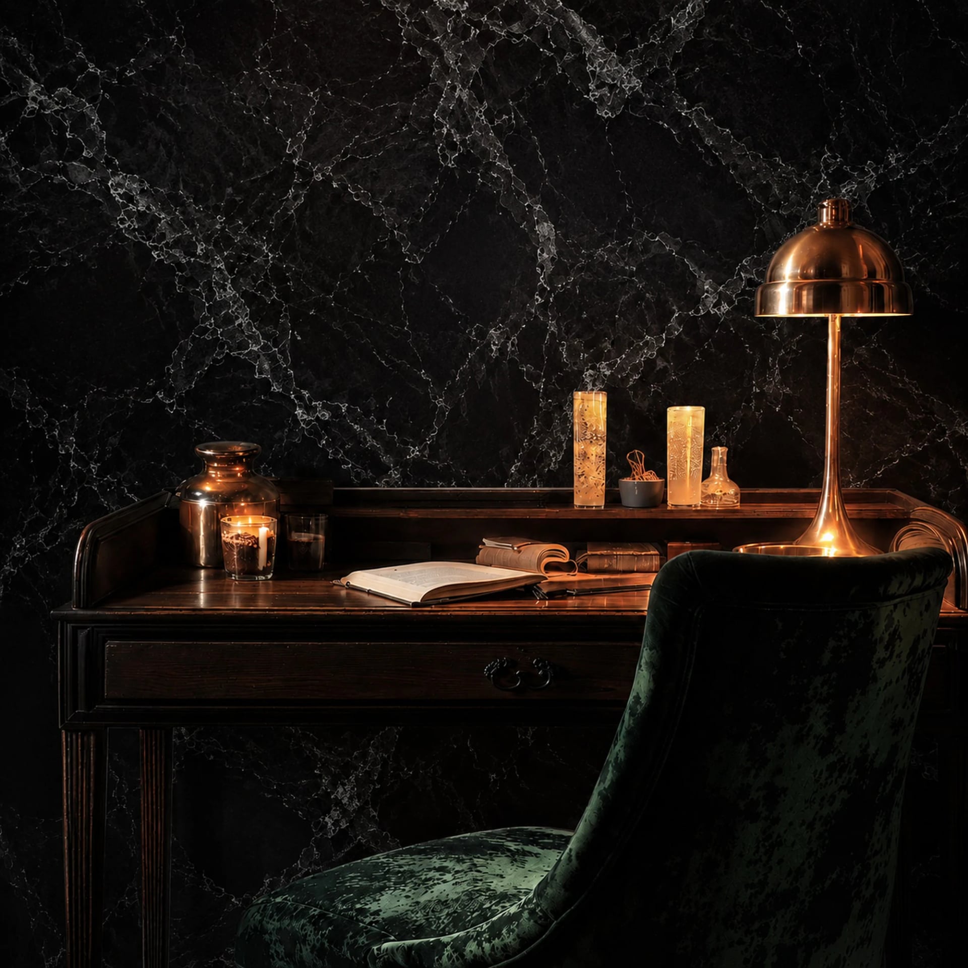 Fotomural Mármol Nero Marquina en un interior decorado, vista 2