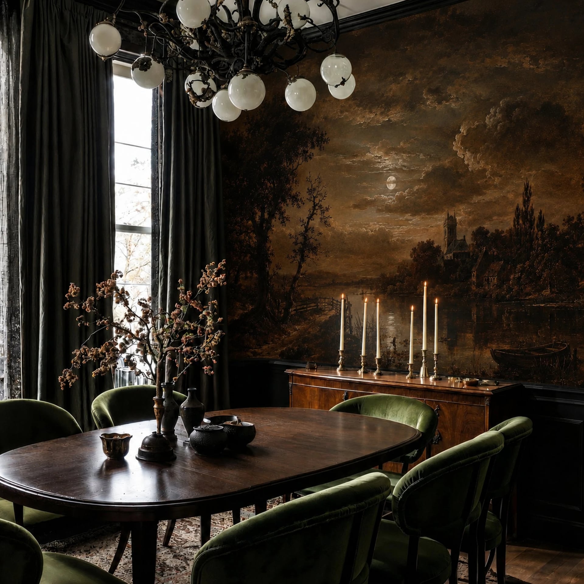 Moonlit River Church wall mural shown in a styled interior, view 2