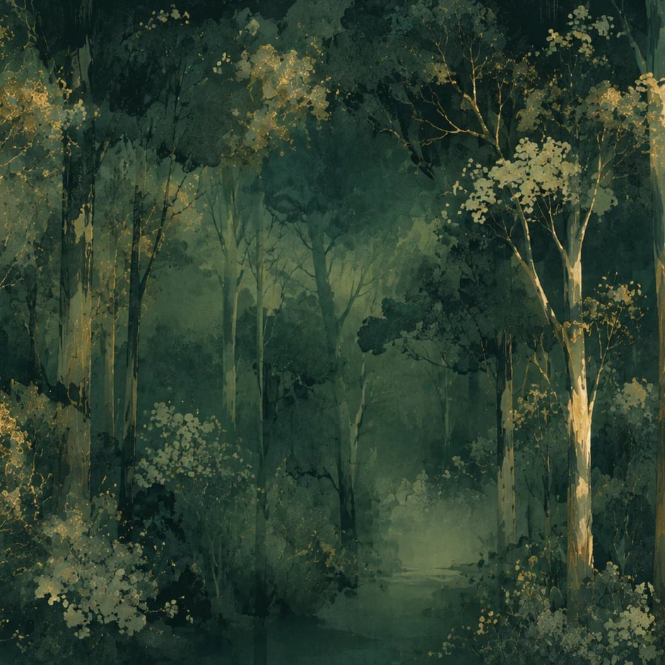 Primer plano del diseño Claro de bosque dorado a escala de impresión