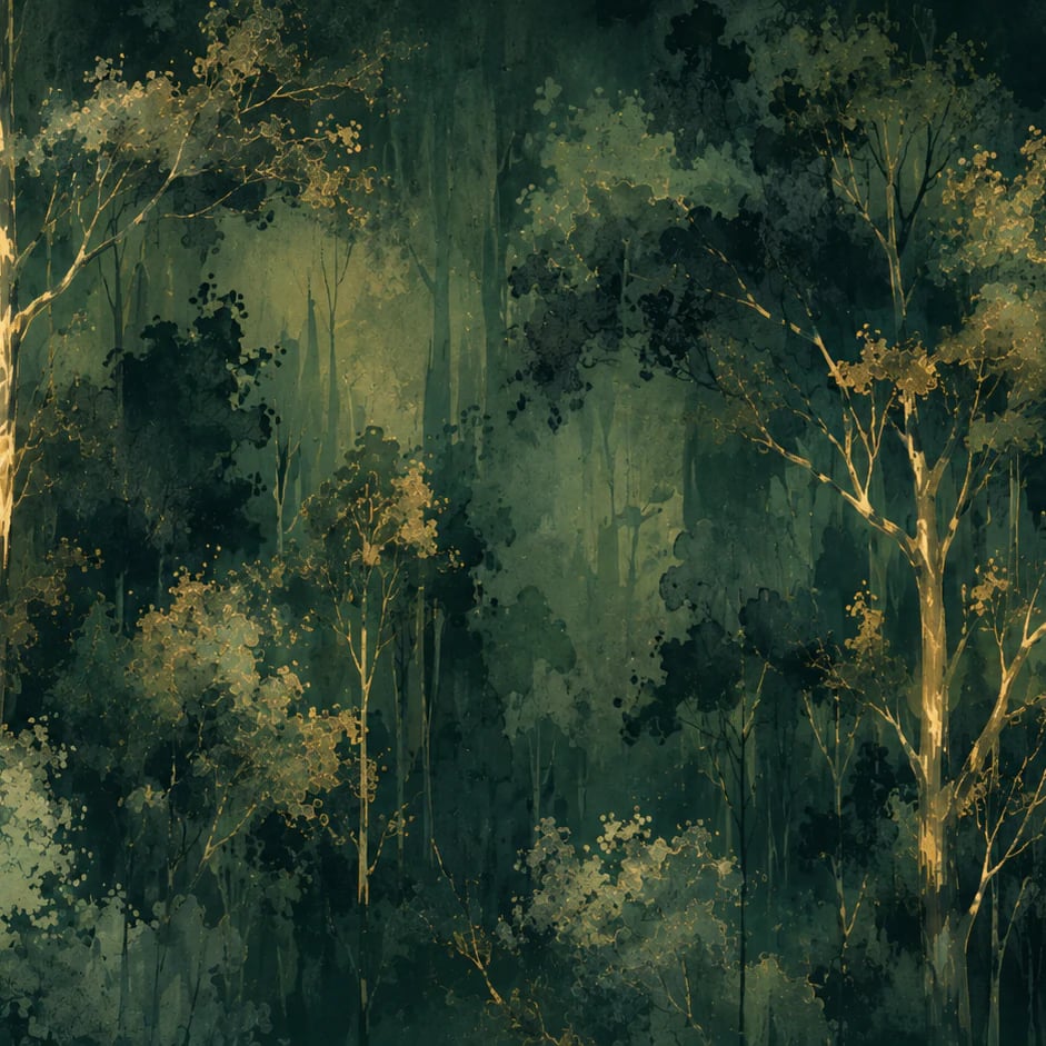Close-up of the Moody Golden Canopy artwork at printed scale