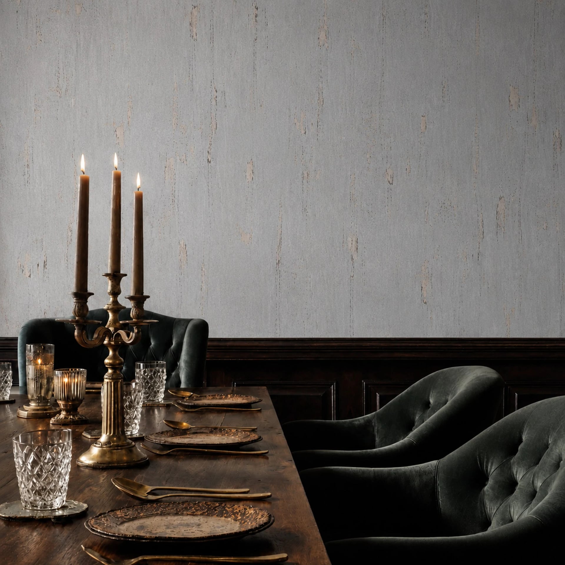 Distressed Patina Plaster wall mural shown in a styled interior, view 2