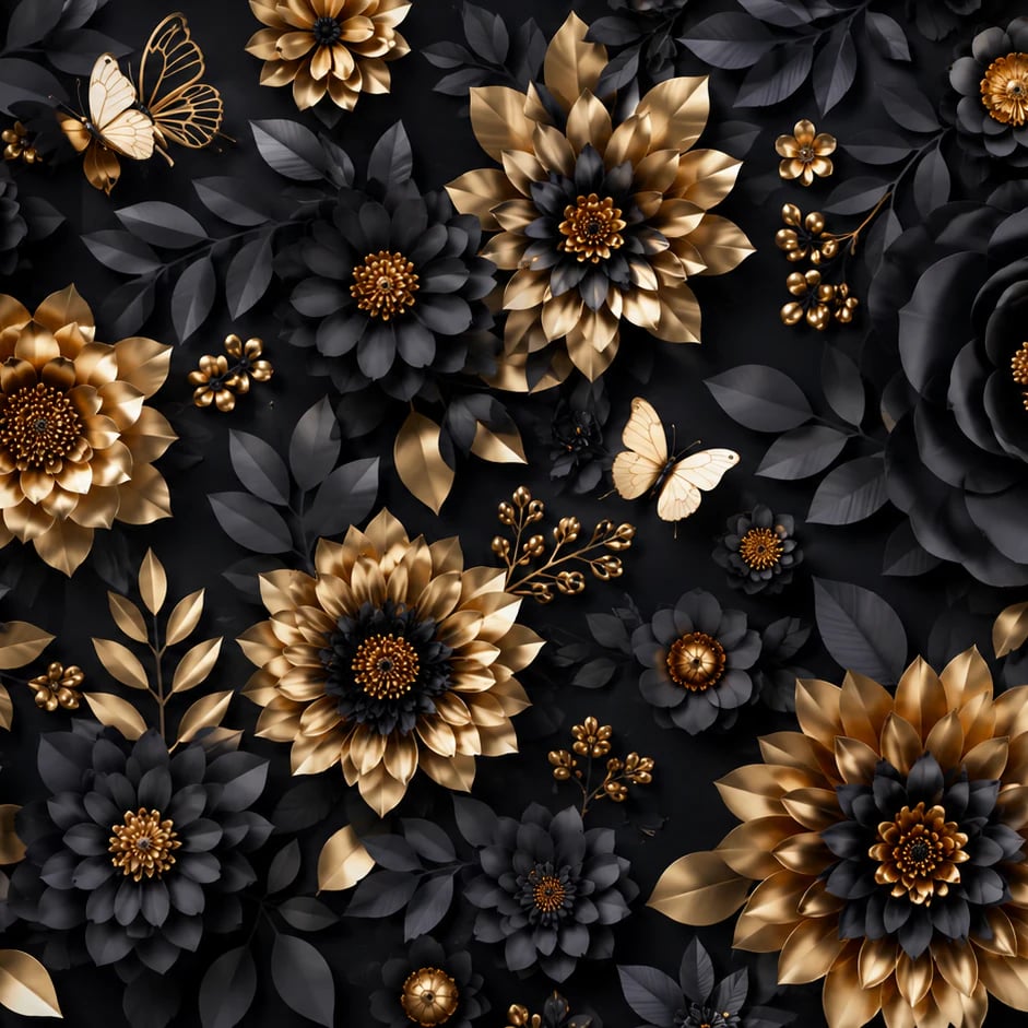 Primer plano del diseño Flor nocturna dorada a escala de impresión