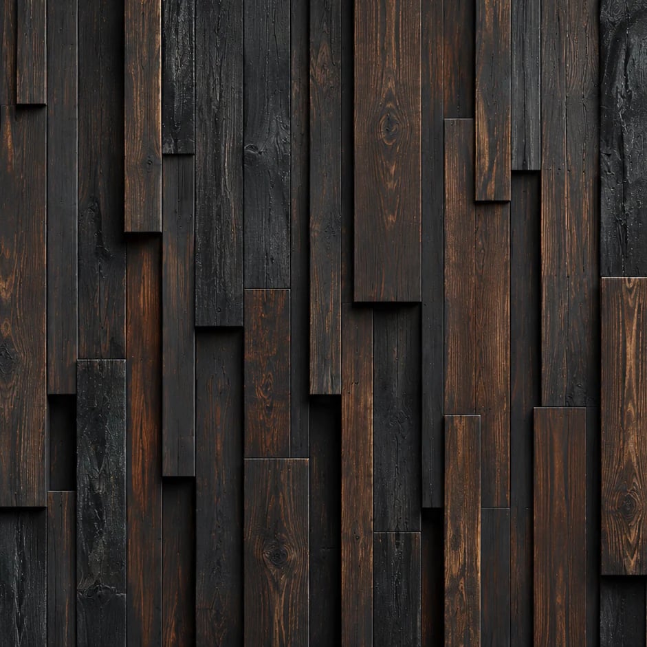 Primer plano del diseño Listones de madera quemada a escala de impresión
