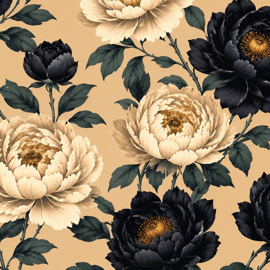Close-up of the Moody Peony Bloom artwork at printed scale