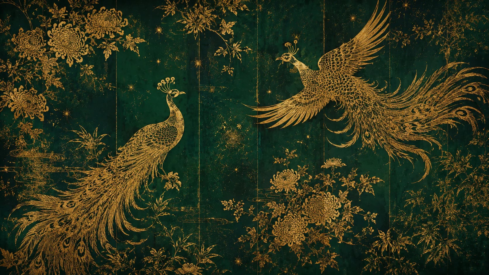 Goldener Pfau in Smaragdgrün