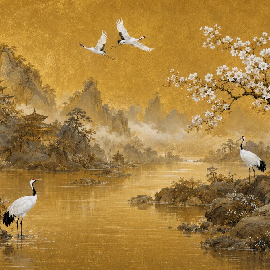 Nahaufnahme des Kunstwerks Goldene Kranich-Pagode im Druckmaßstab
