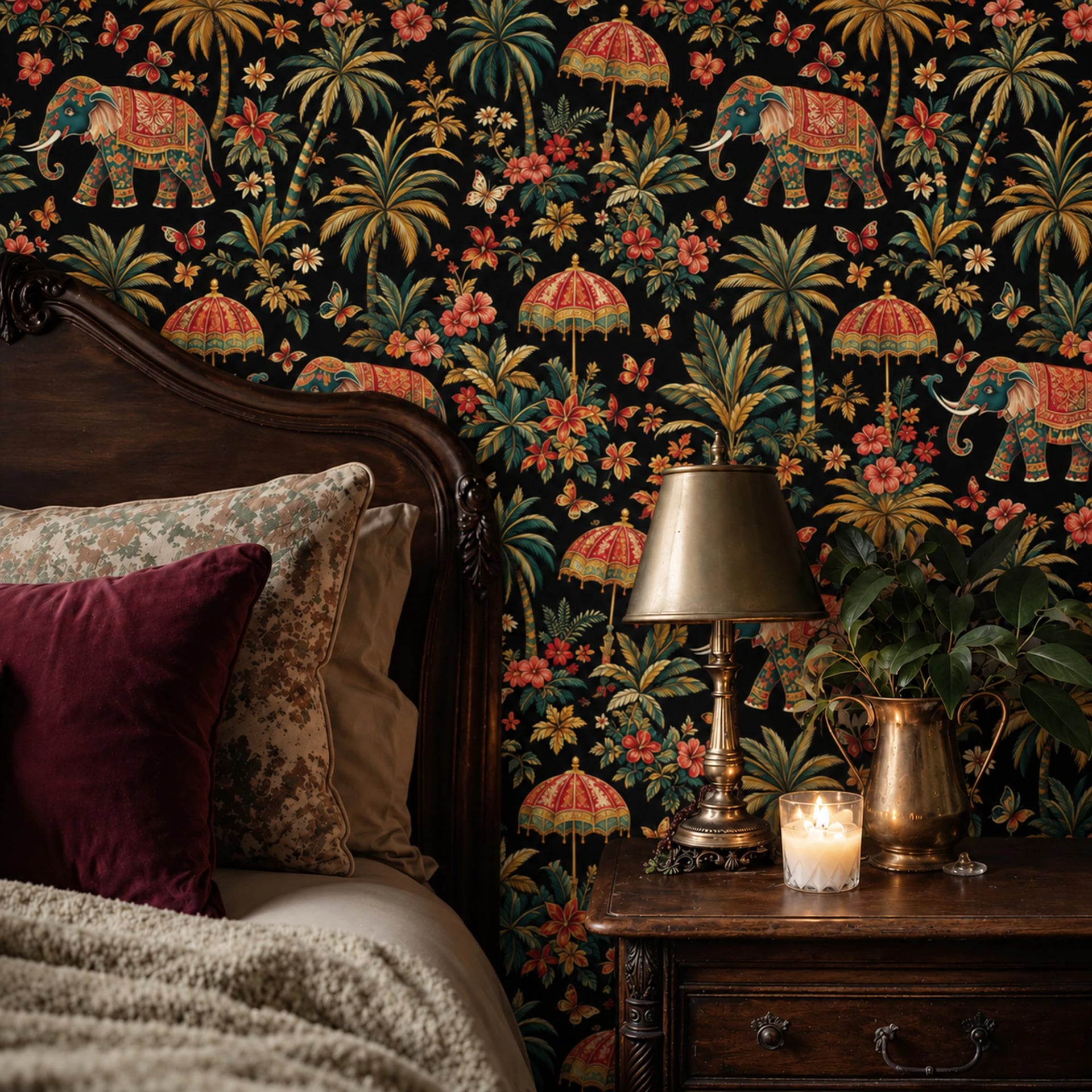Ornate Royal Elephant wall mural shown in a styled interior, view 2