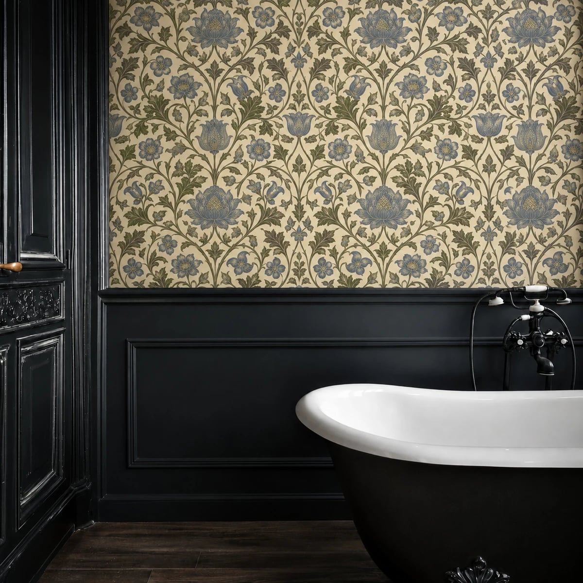 Close-up of the William Floral Damask artwork at printed scale
