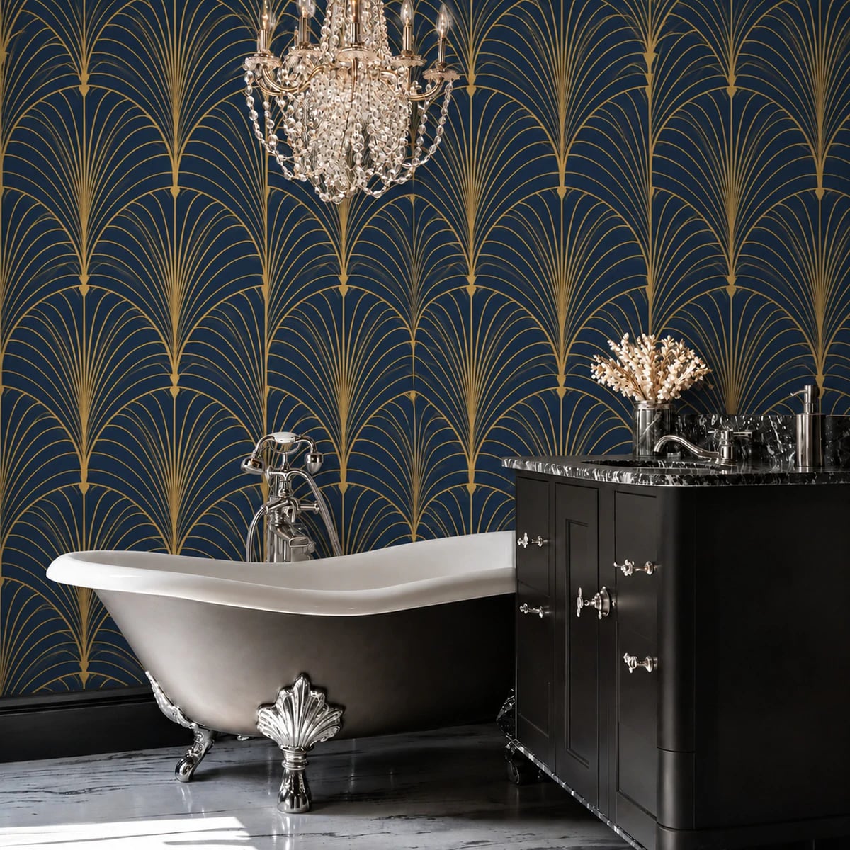 Close-up of the Art Deco Palm Arch artwork at printed scale