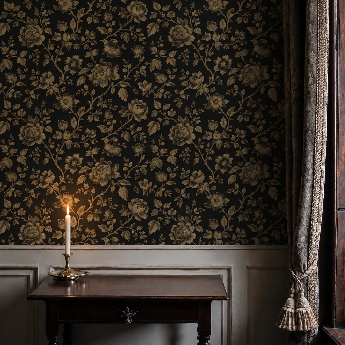 Close-up of the Antique Gilded Peony artwork at printed scale
