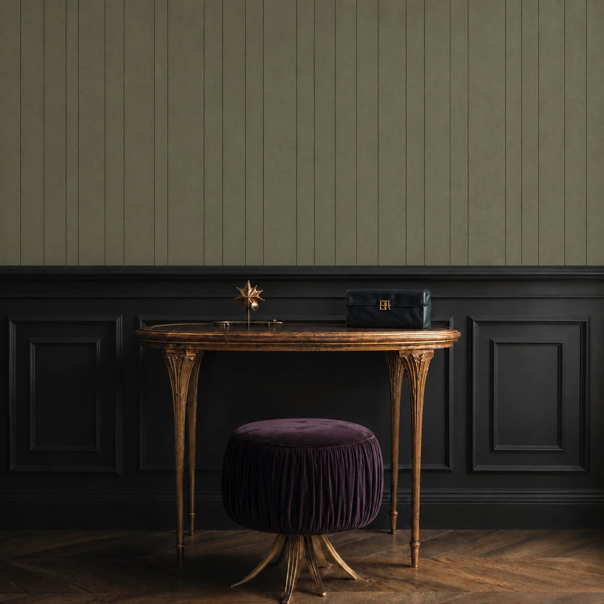 Close-up of the Muted Olive Pinstripe artwork at printed scale