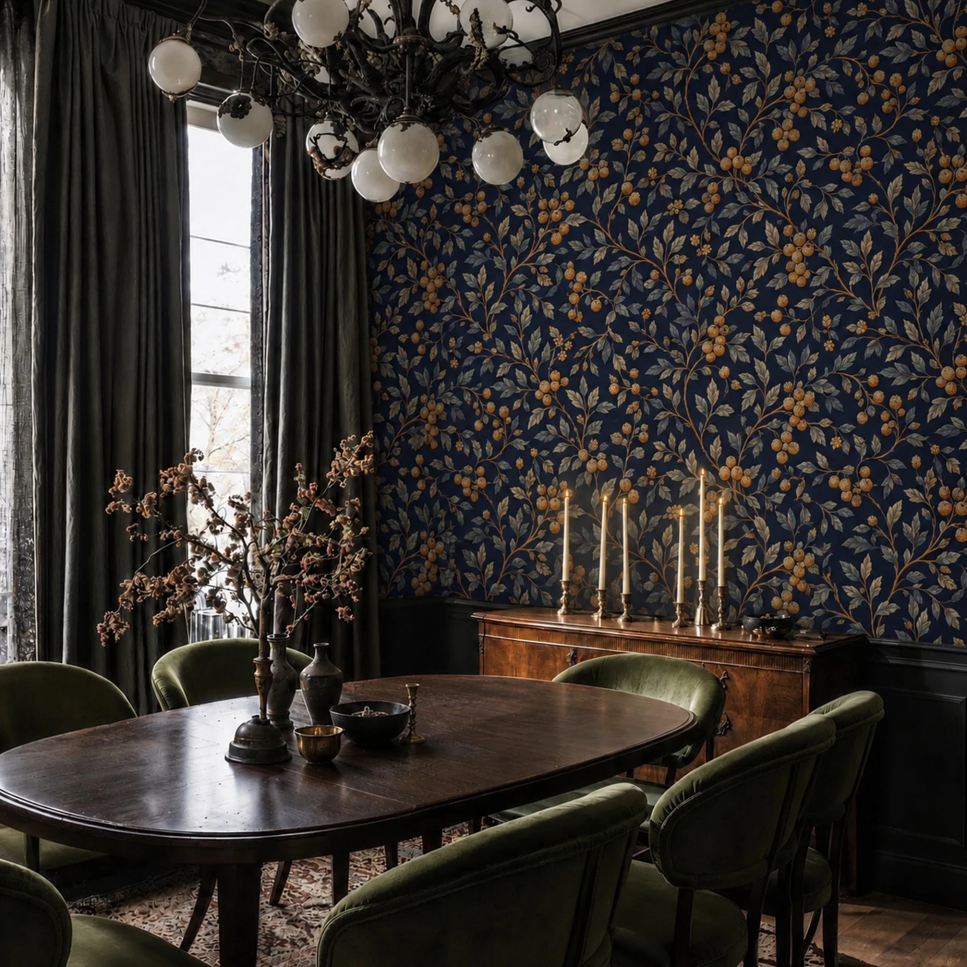 Golden Berry Vine wall mural shown in a styled interior, view 2