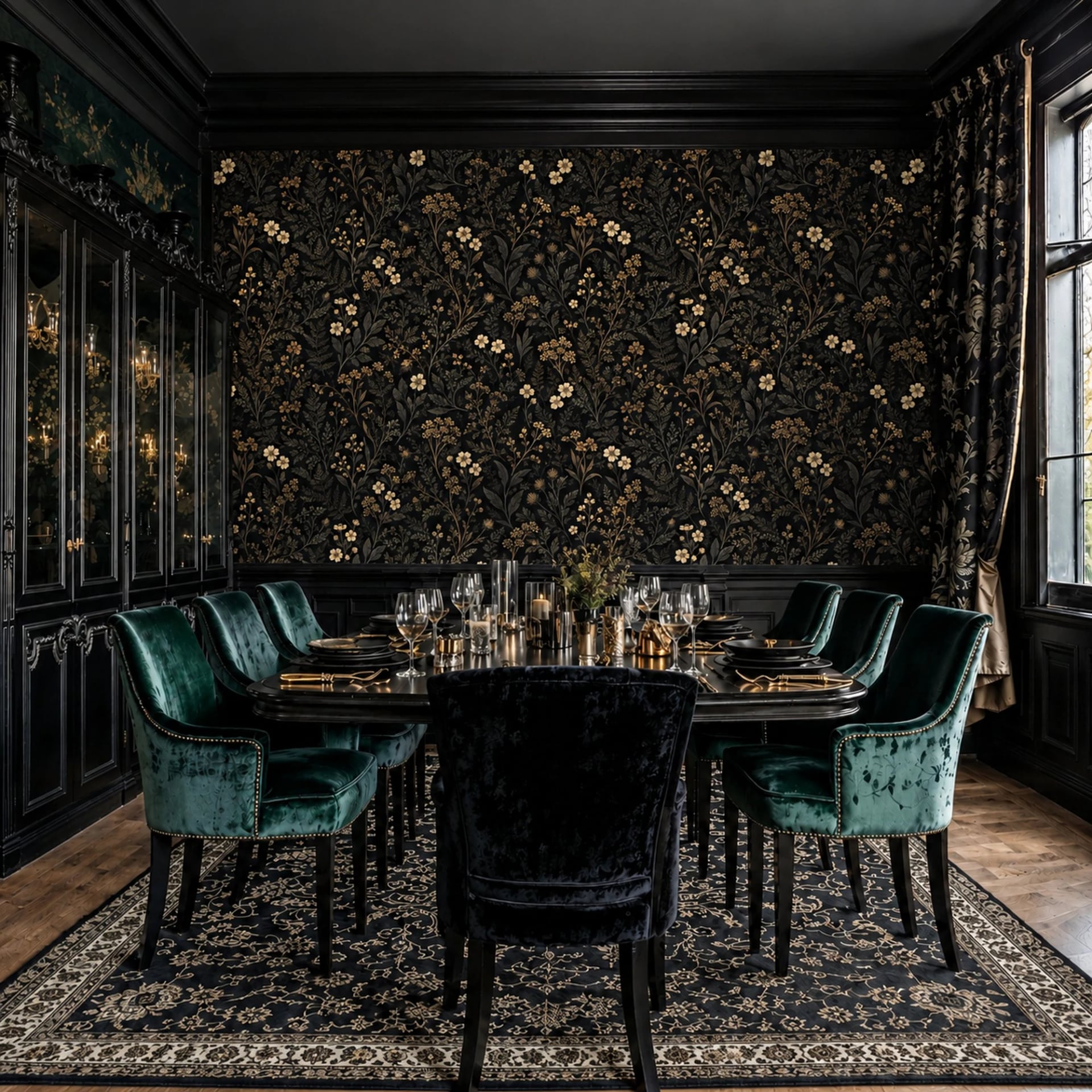 Midnight Meadow Wildflower wall mural shown in a styled interior, view 2